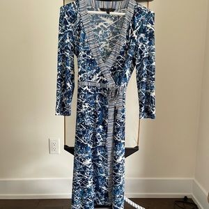 BCBGMaxAzria Blue Print Wrap Dress